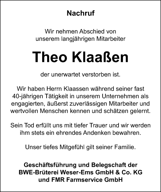 Anzeige von Theo Klaaßen von OM-Medien