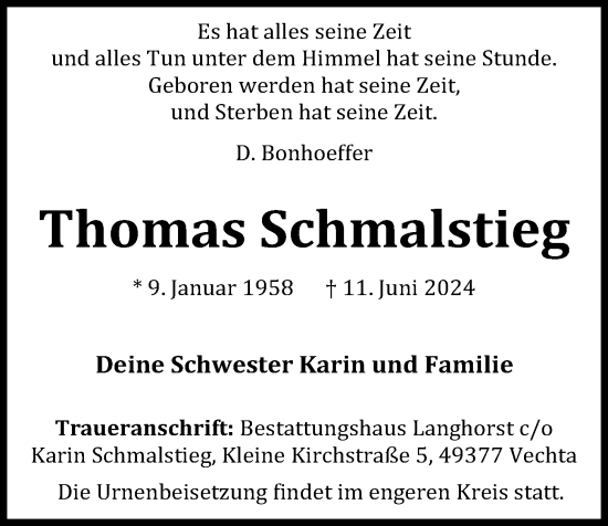 Anzeige von Thomas Schmalstieg von OM-Medien