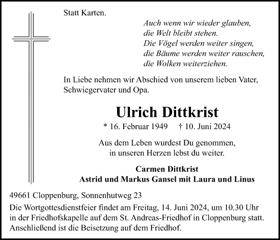 Anzeige von Ulrich Dittkrist von OM-Medien