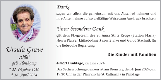 Anzeige von Ursula Grave von OM-Medien