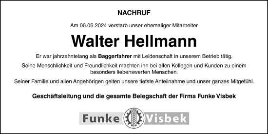 Anzeige von Walter Hellmann von OM-Medien