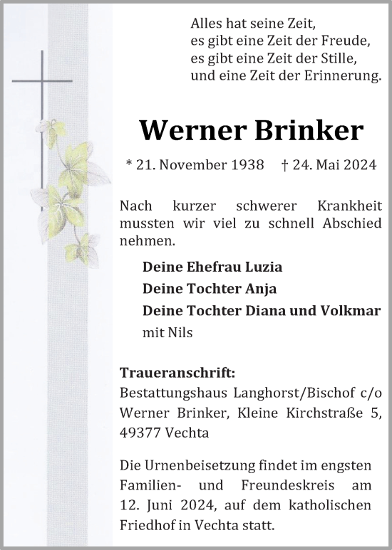 Anzeige von Werner Brinker von OM-Medien