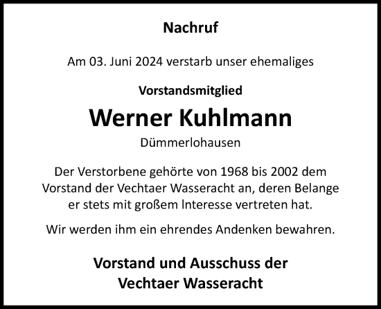 Anzeige von Werner Kuhlmann von OM-Medien