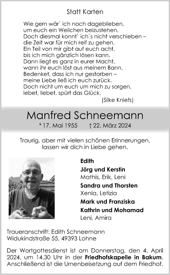 Anzeige von Manfred Schneemann von OM-MEDIEN