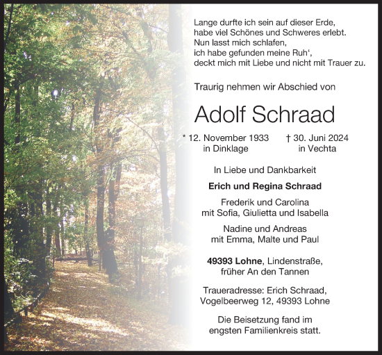 Anzeige von Adolf Schraad von OM-Medien