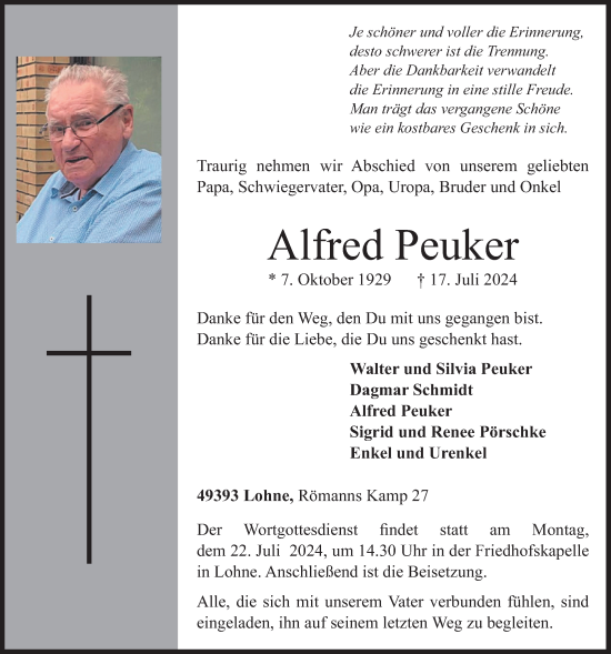 Anzeige von Alfred Peuker von OM-Medien