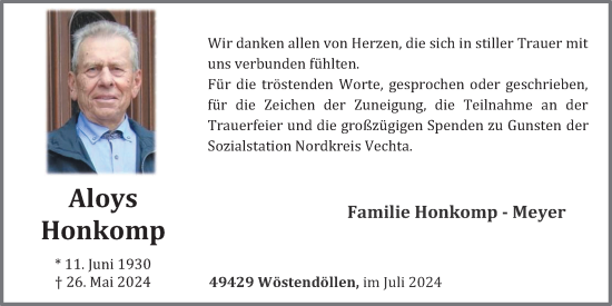 Anzeige von Aloys Honkomp von OM-Medien