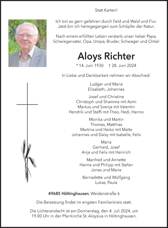 Anzeige von Aloys Richter von OM-Medien