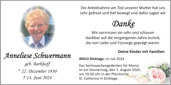 Anzeige von Anneliese Schwermann von OM-Medien