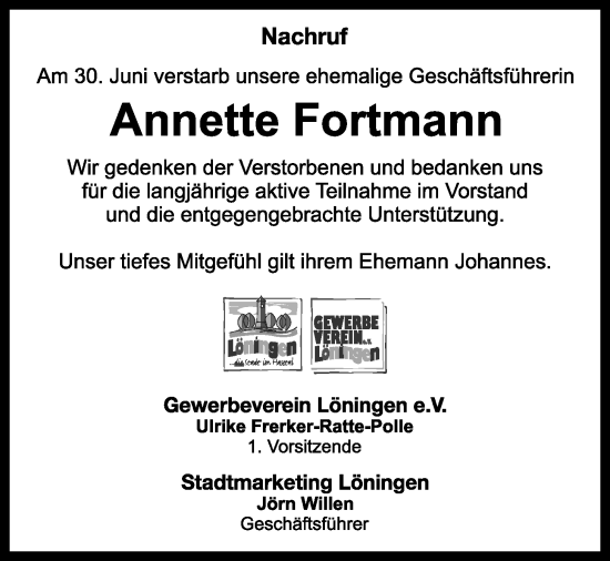 Anzeige von Annette Fortmann von OM-Medien