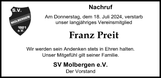 Anzeige von Franz Preit von OM-Medien