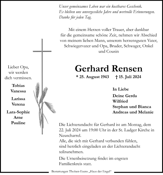 Anzeige von Gerhard Rensen von OM-Medien