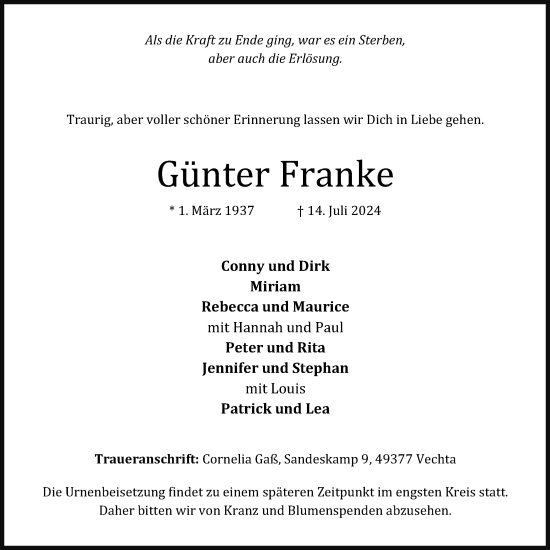 Anzeige von Günter Franke von OM-Medien