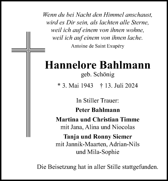 Anzeige von Hannelore Bahlmann von OM-Medien