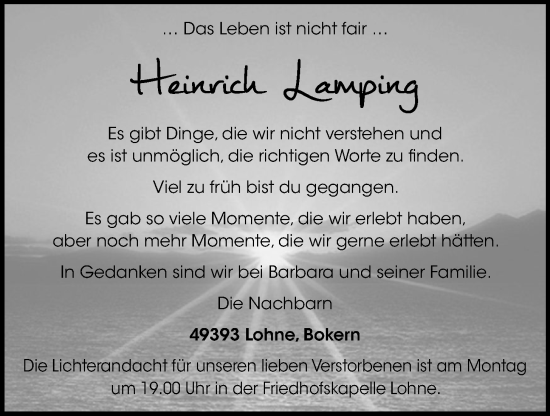 Anzeige von Heinrich Lamping von OM-Medien