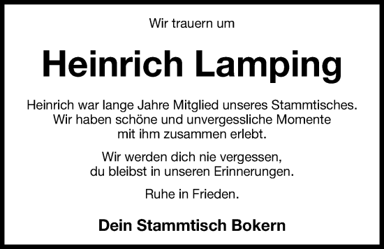 Anzeige von Heinrich Lamping von OM-Medien