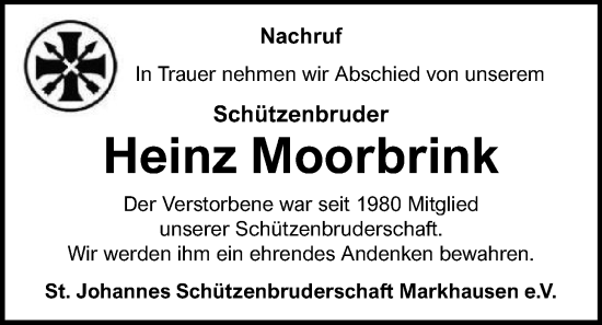 Anzeige von Heinz Moorbrink von OM-Medien