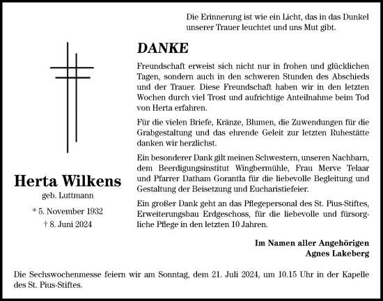 Anzeige von Herta Wilkens von OM-Medien