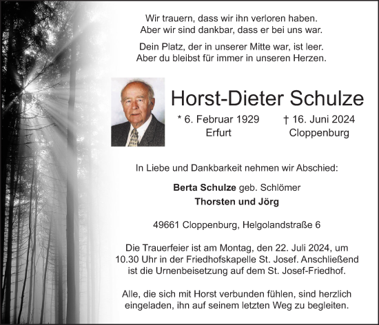 Anzeige von Horst-Dieter Schulze von OM-Medien