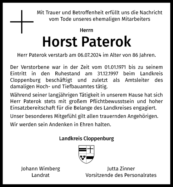 Anzeige von Horst Paterok von OM-Medien