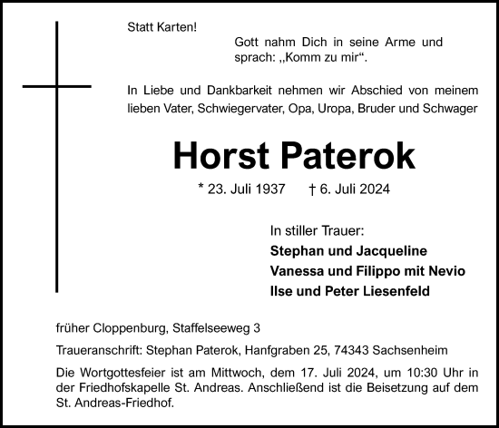 Anzeige von Horst Paterok von OM-Medien