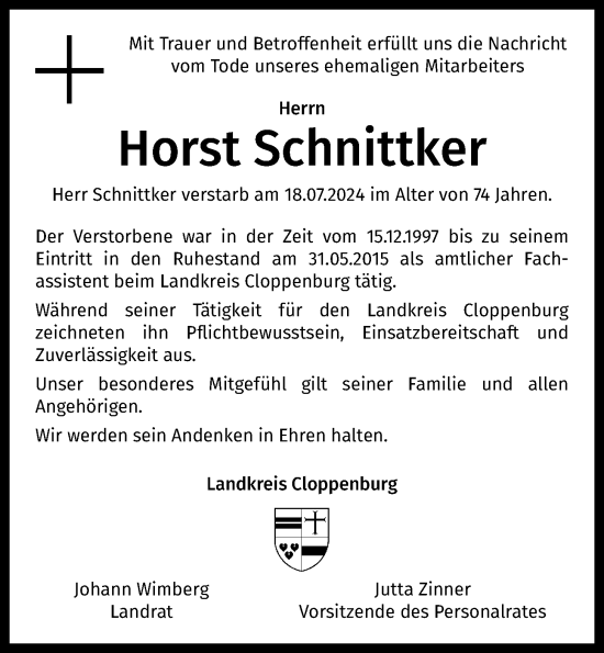 Anzeige von Horst Schnittker von OM-Medien