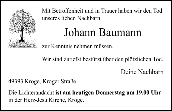 Anzeige von Johann Baumann von OM-Medien
