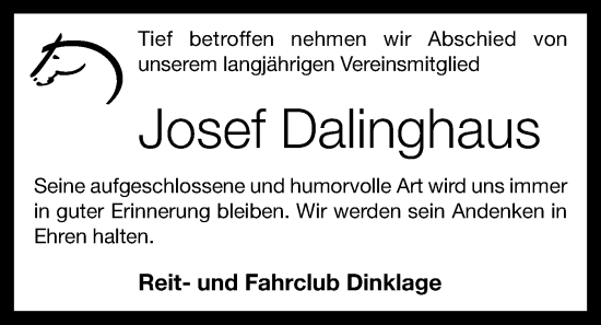 Anzeige von Josef Dalinghaus von OM-Medien