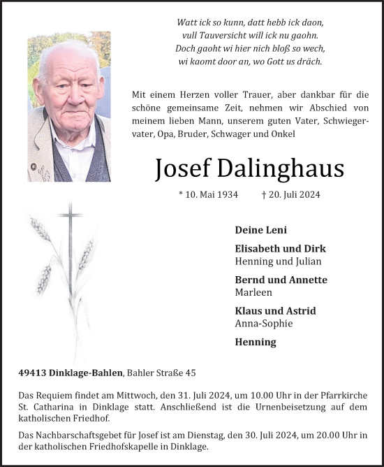 Anzeige von Josef Dalinghaus von OM-Medien
