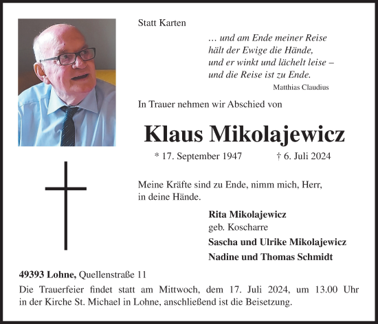 Anzeige von Klaus Mikolajewicz von OM-Medien