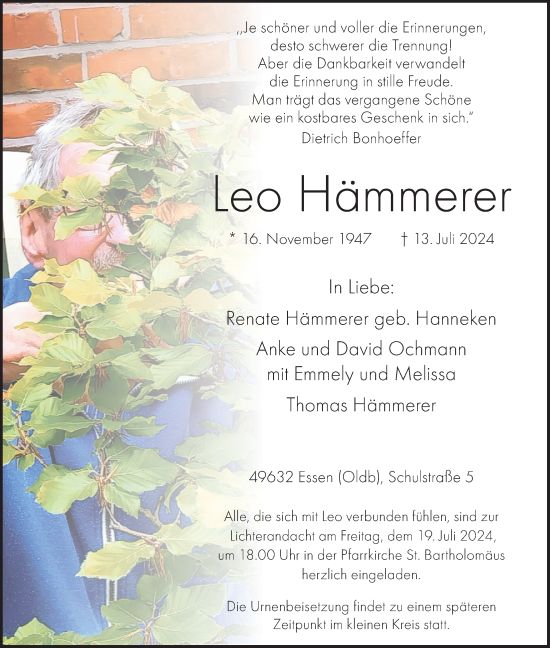 Anzeige von Leo Hämmerer von OM-Medien