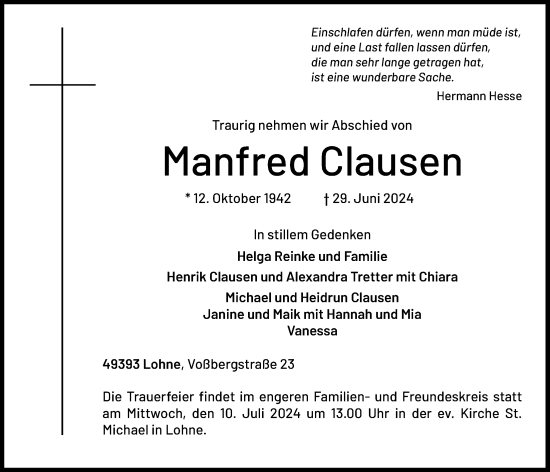 Anzeige von Manfred Clausen von OM-Medien