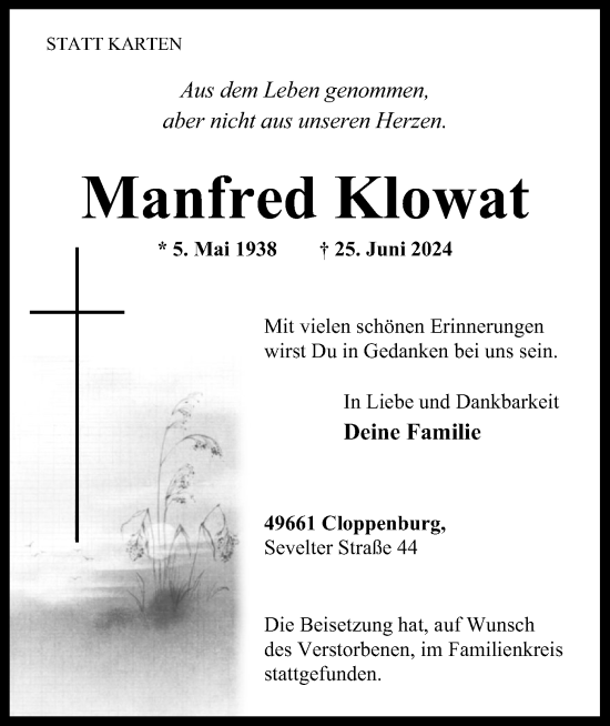 Anzeige von Manfred Klowat von OM-Medien