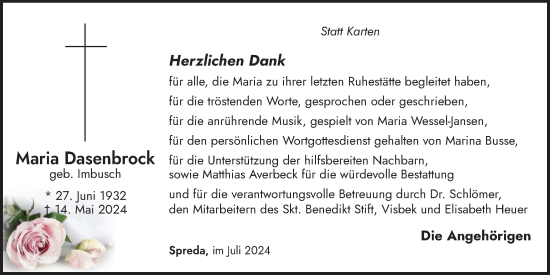 Anzeige von Maria Dasenbrock von OM-Medien