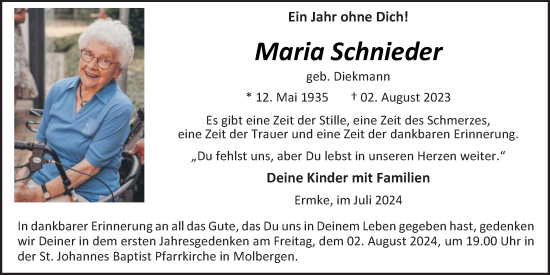 Anzeige von Maria Schnieder von OM-Medien