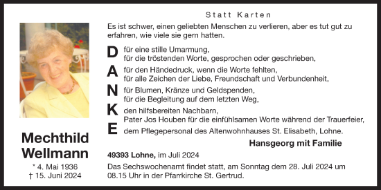 Anzeige von Mechthild Wellmann von OM-Medien
