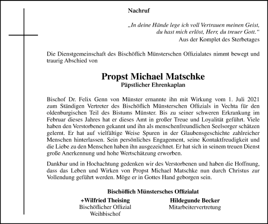 Anzeige von Michael Matschke von OM-Medien
