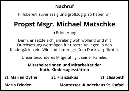 Anzeige von Michael Matschke von OM-Medien