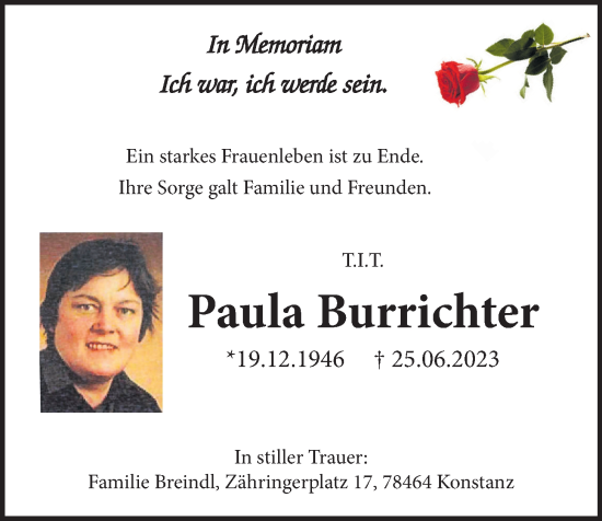 Anzeige von Paula Burrichter von OM-Medien