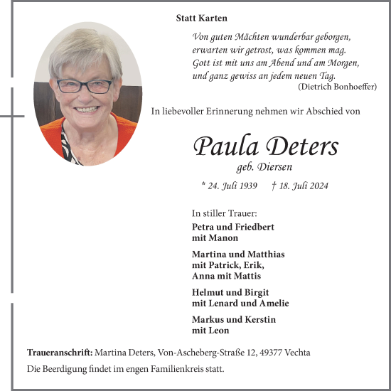 Anzeige von Paula Deters von OM-Medien