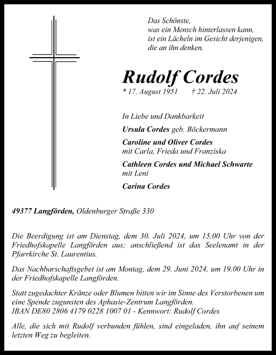 Anzeige von Rudolf Cordes von OM-Medien