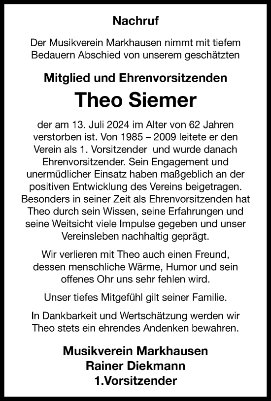 Anzeige von Theo Siemer von OM-Medien