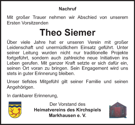 Anzeige von Theo Siemer von OM-Medien
