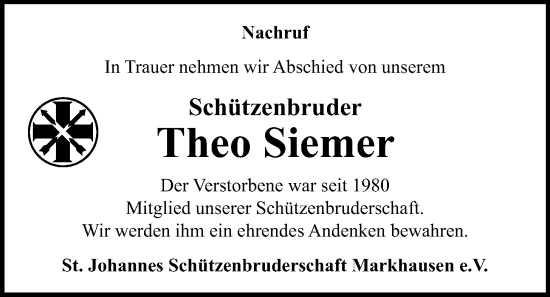 Anzeige von Theo Siemer von OM-Medien