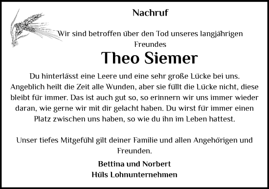Anzeige von Theo Siemer von OM-Medien