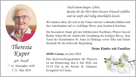 Anzeige von Theresia Kuper von OM-Medien
