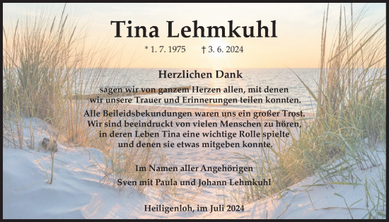 Anzeige von Tina Lehmkuhl von OM-Medien