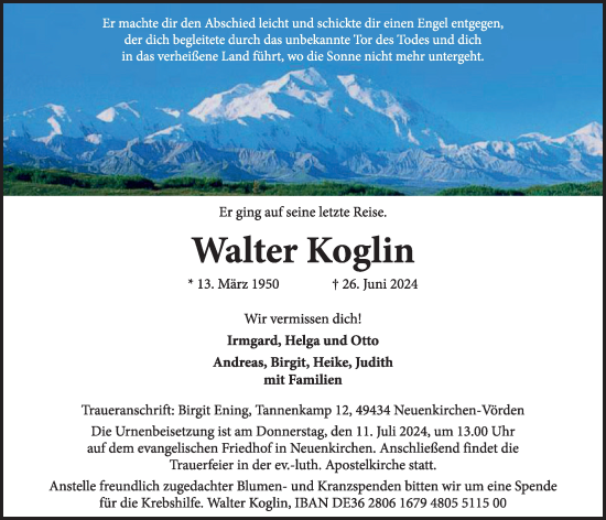 Anzeige von Walter Koglin von OM-Medien