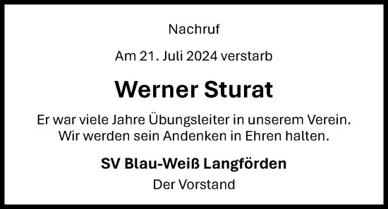 Anzeige von Werner Sturat von OM-Medien