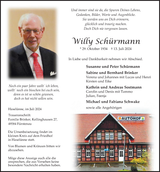 Anzeige von Willy Schürmann von OM-Medien